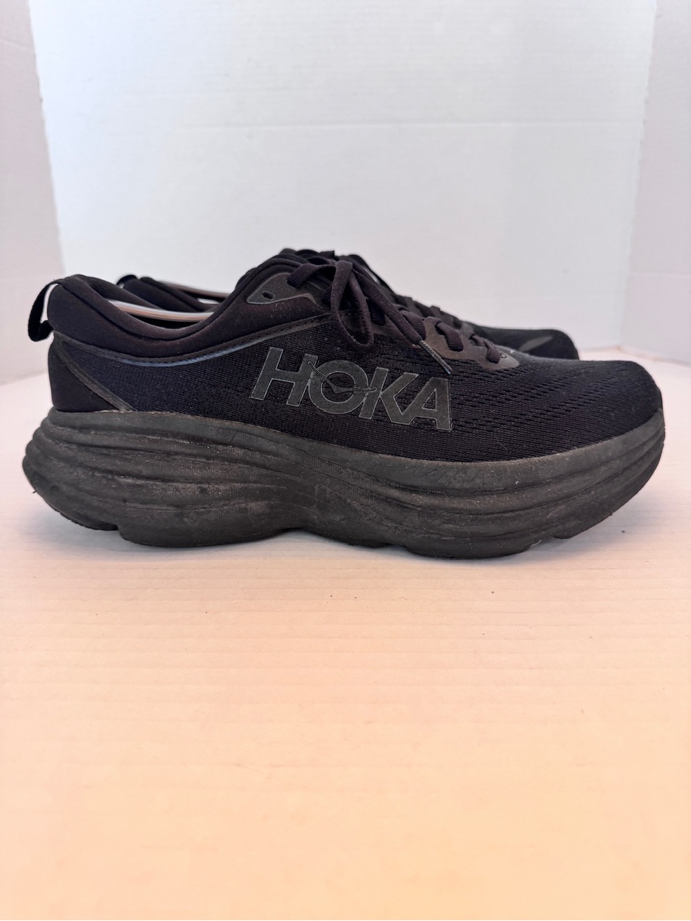 Hoka One One Bondi 8 Womens 10.5B Tripple Black Athletic Running Sneakers